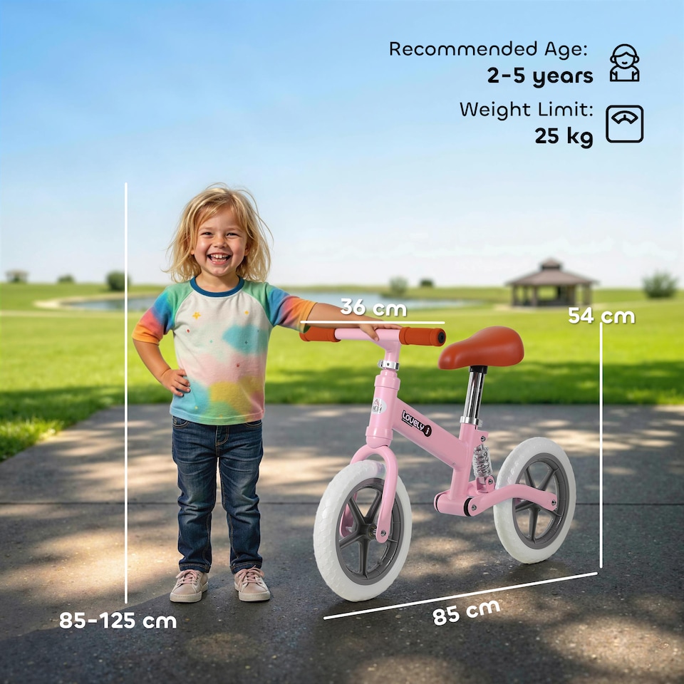 image 1 of HOMCOM Kid Balance Bike ChildrenBicycle Adjustable Seat 2-5 Years No Pedal Pink