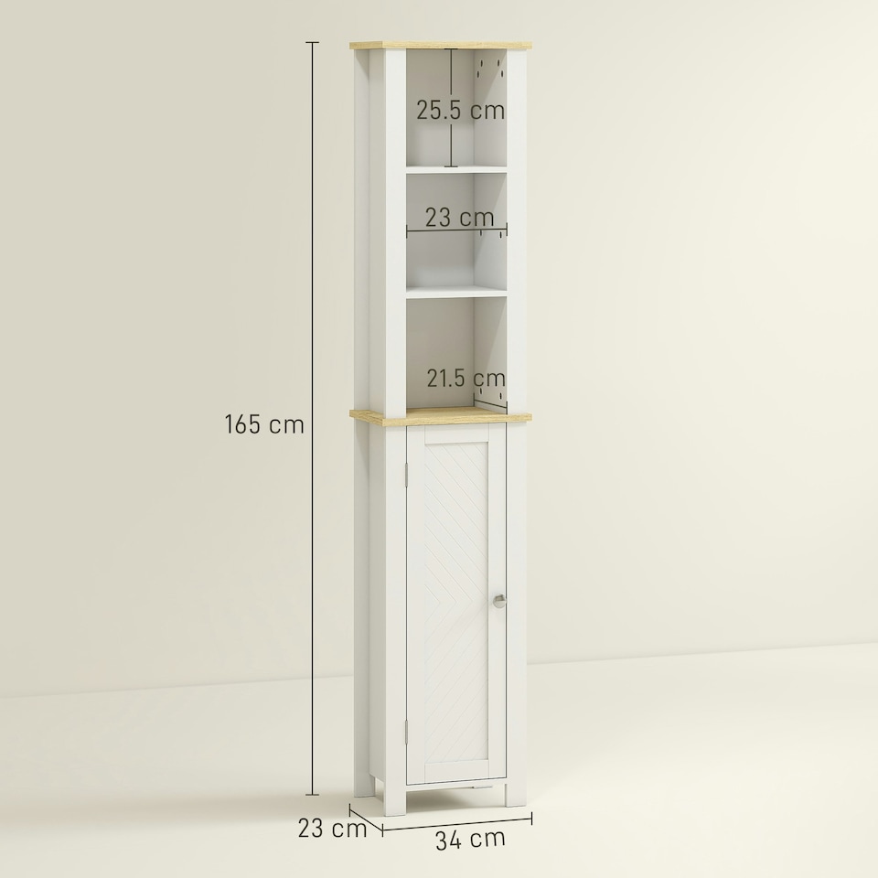 image 1 of kleankin Slim Bathroom Storage Unit with Open Compartment, White White