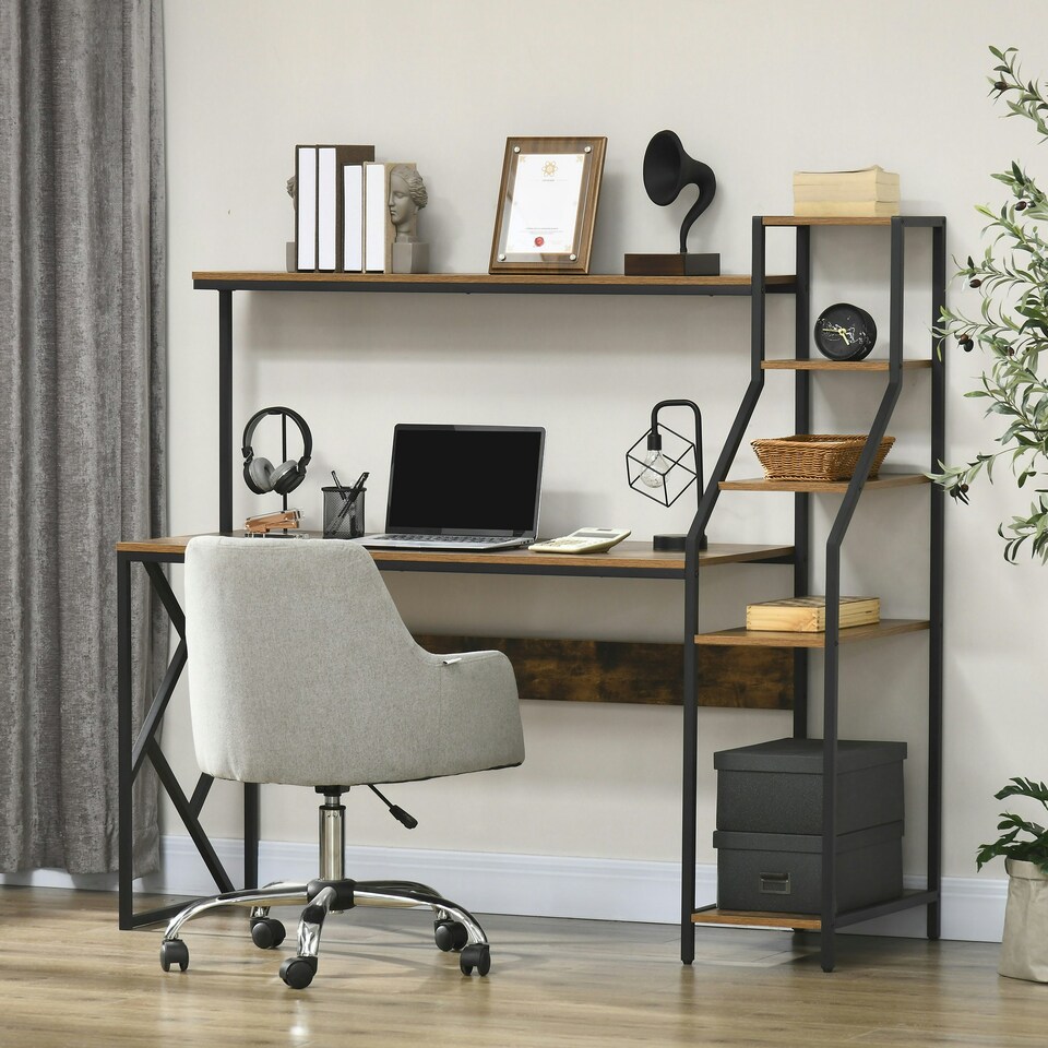 image 1 of HOMCOM Computer Desk with Shelves Home Office Study Table for Small Spaces