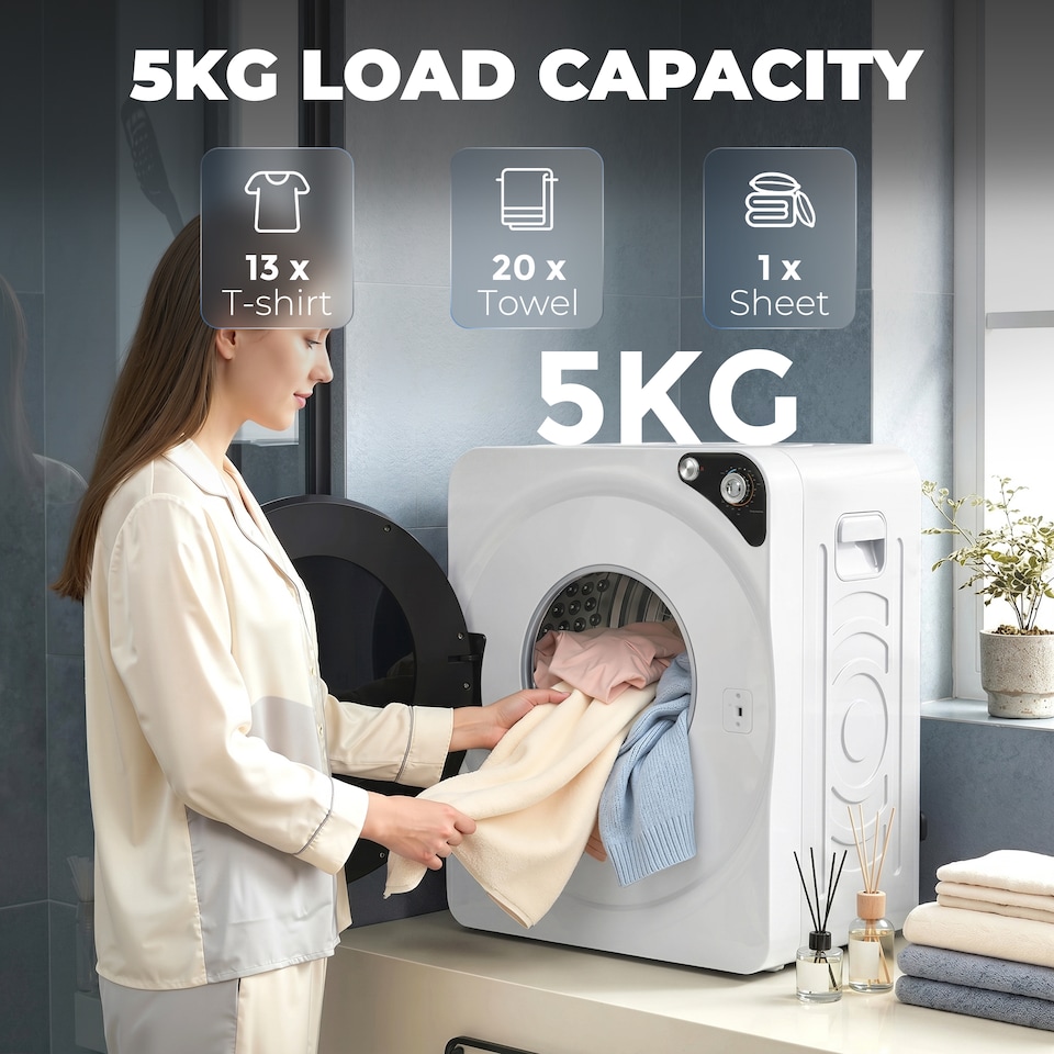 image 1 of HOMCOM 5kg Vented Tumble Dryer, Compact Dryer with 5 Drying Modes