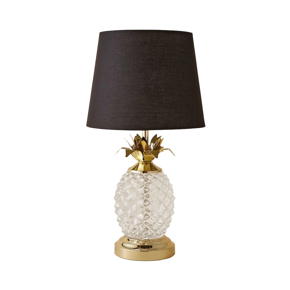 image 1 of ValueLights Contemporary Pineapple Design Gold And Clear Table Lamp With Black Shade