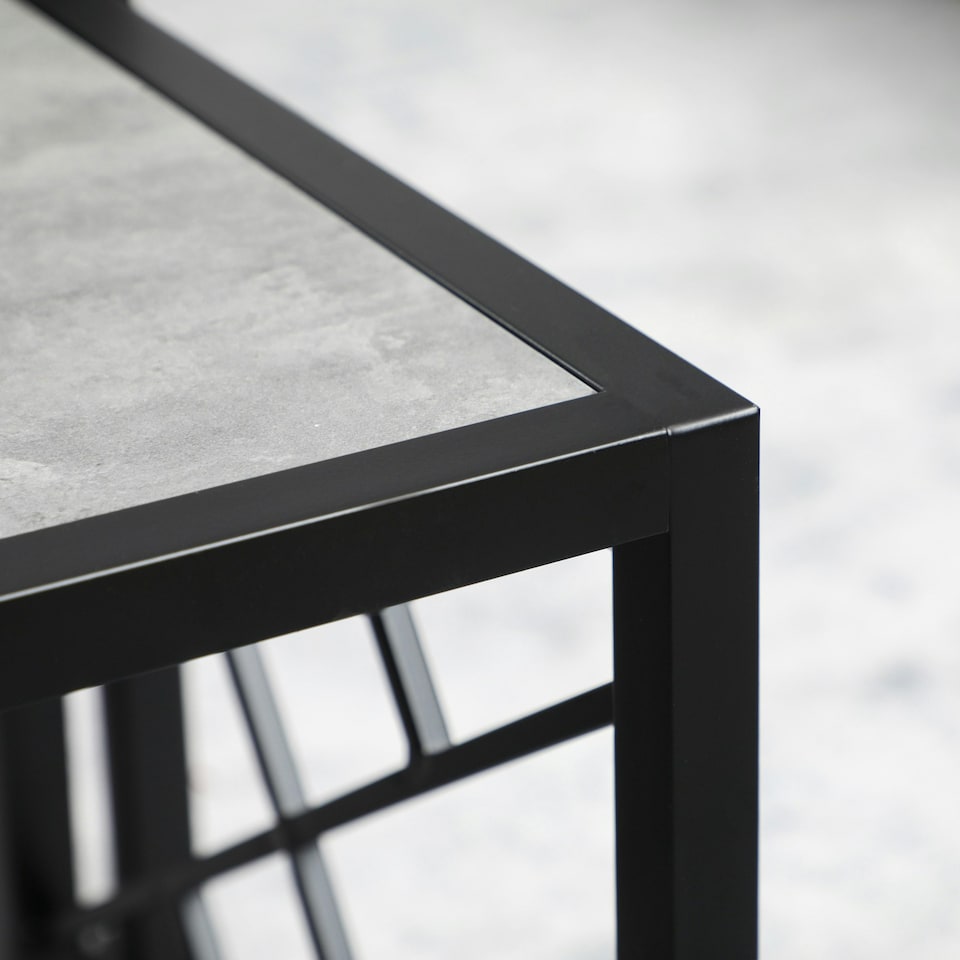 image 1 of HOMCOM Set of 3 Nesting Coffee Tables Square End Tables w/ Metal Frame, Grey Grey