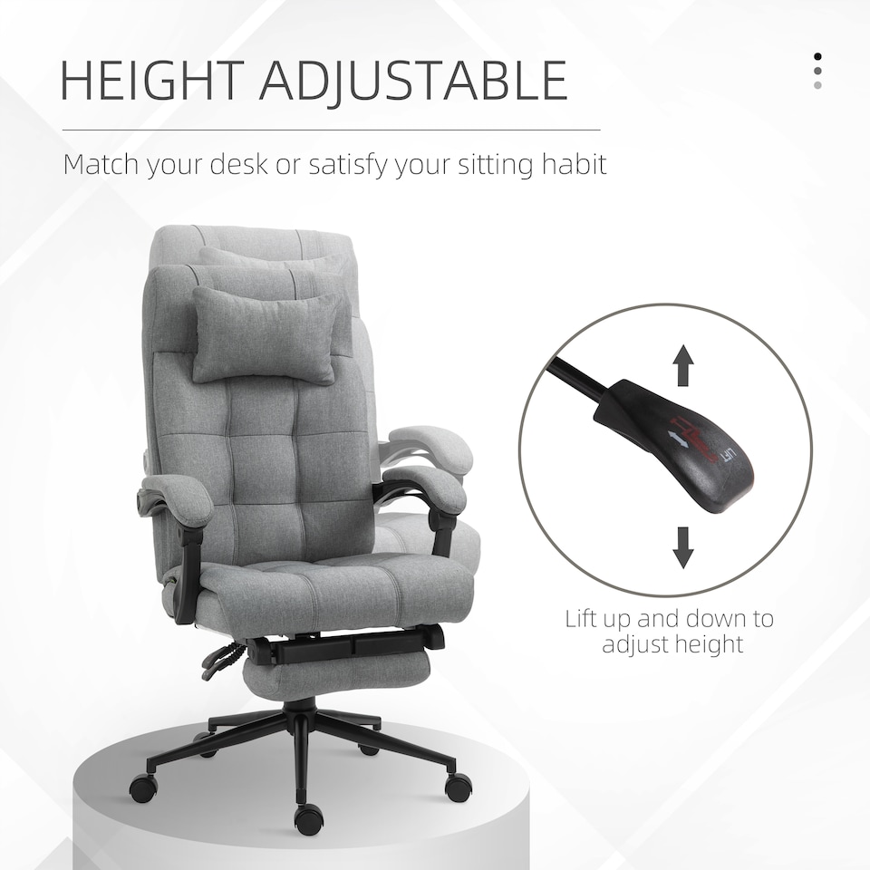 image 1 of Vinsetto Office Chair, Computer Chair with Adjustable Height, Head Pillow, Footrest for Home, Light Grey