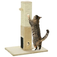 PawHut 79cm Jute Scratcher Climber with Toy, Self Grooming Brush, Beige