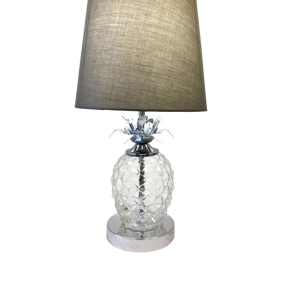 image 1 of Pair of Chrome Pineapple Touch Lamps with Grey Shades | Chrome | Grey | Large | 2