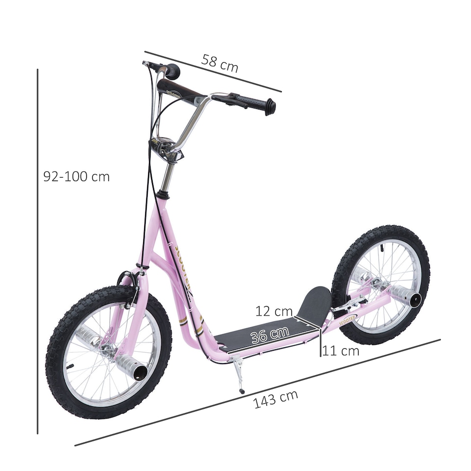 image 1 of HOMCOM Stunt Scooter, Kids Scooter with Big Wheels, Adjustable Height, Dual Brakes, for Ages 5+ Years | Pink