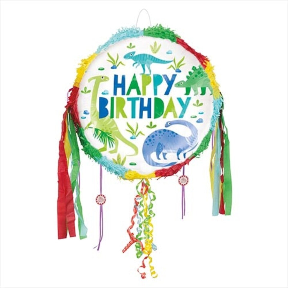 Blue & Green Dinosaur Happy Birthday Pull String Pinata