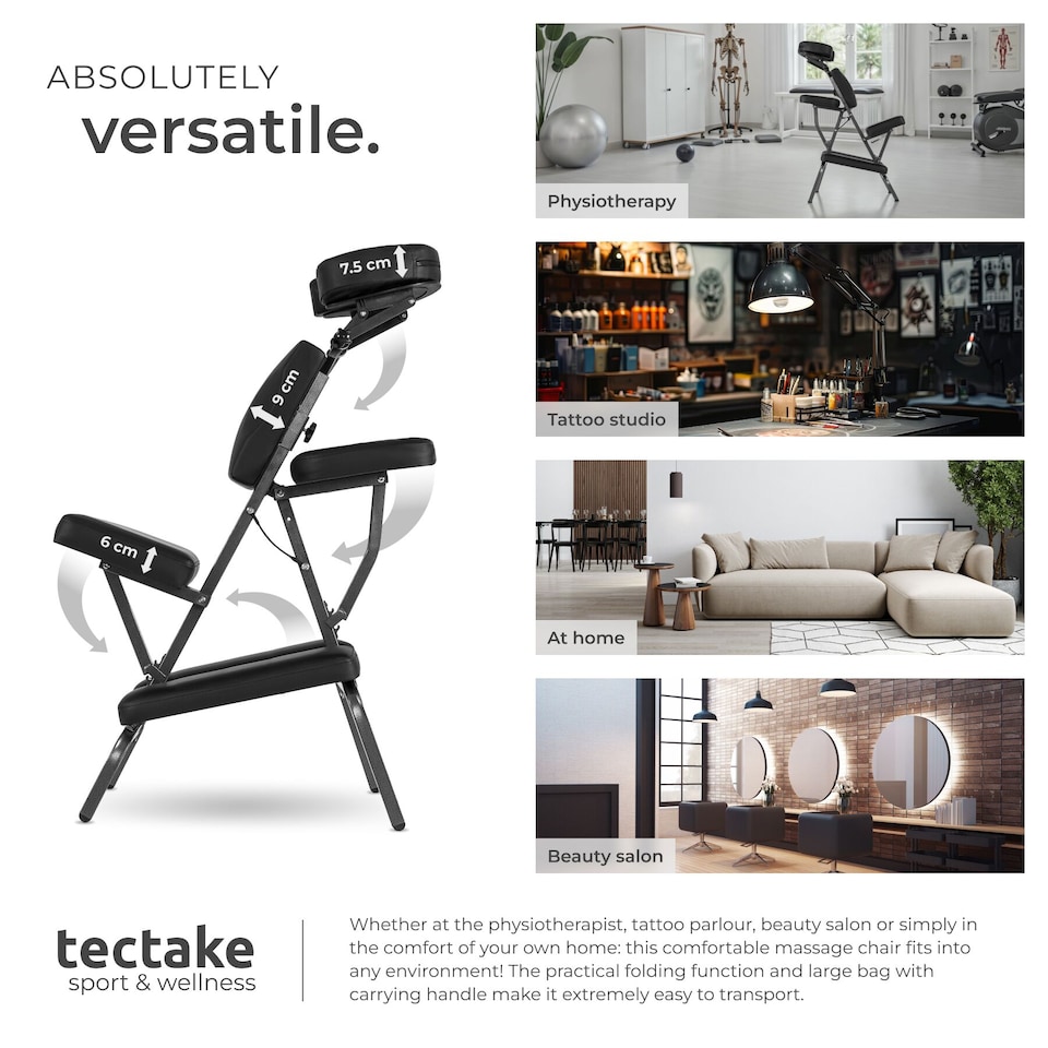 image 1 of Massage Chair - foldable, cushions for head, chest, arms and seat, with carry bag | Black | black | 1