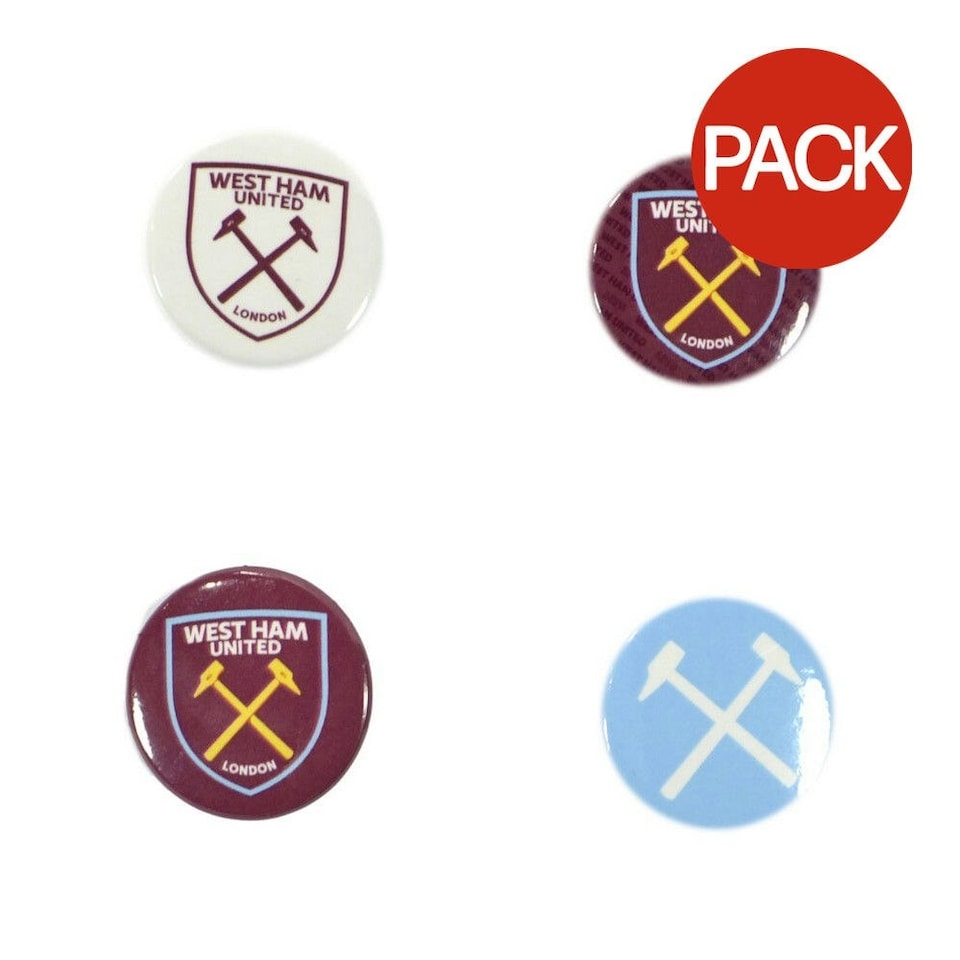 West Ham United FC Badge (Pack of 4) - Claret/Blue/White - One Size