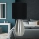 image 5 of First Choice Lighting Bullet Satin Nickel Touch Table Lamp with Black Fabric Shade Silver | Black