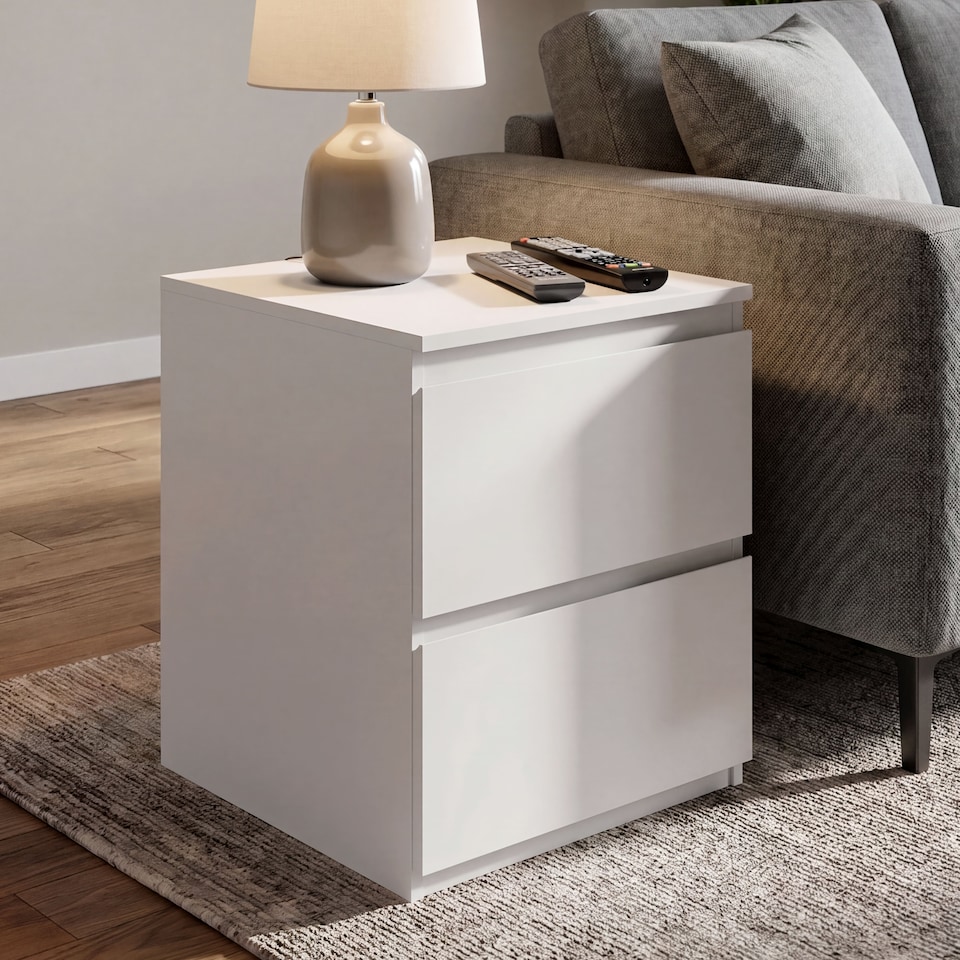 image 1 of Vida Designs Denver Large 2 Drawer Chest of Drawer Bedside Cabinet Nightstand Units Set of 2 - White
