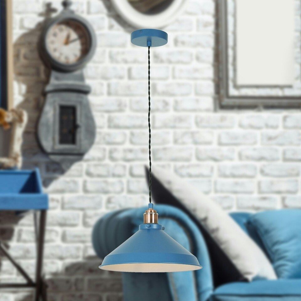 image 1 of First Choice Lighting Set of 2 Maxwell Mirage Blue Brushed Copper Ceiling Pendant Lights Blue | Copper