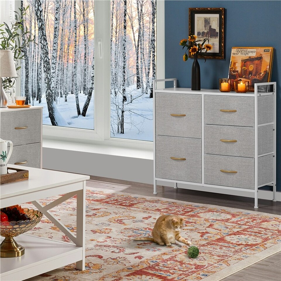 image 1 of Yaheetech 5-Drawer Storage Tower with Metal Frame Light Grey Grey | Light Grey