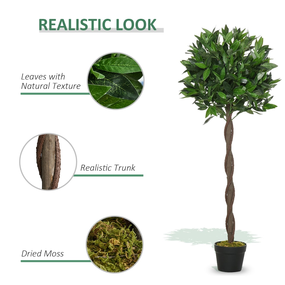 image 1 of Outsunny Set Of 2 120cm Artificial Bay Laurel Topiary Trees w/ Pot Fake
