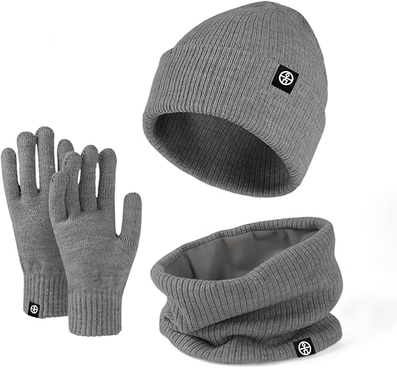 Winter Hat Scarf Gloves 3pcs Thermal Warm Knitted Beanie Cap Soft Fleece Brushed Inner Lining Elastic Circle Neck Warmer Thicken Touchscreen Gloves Wi