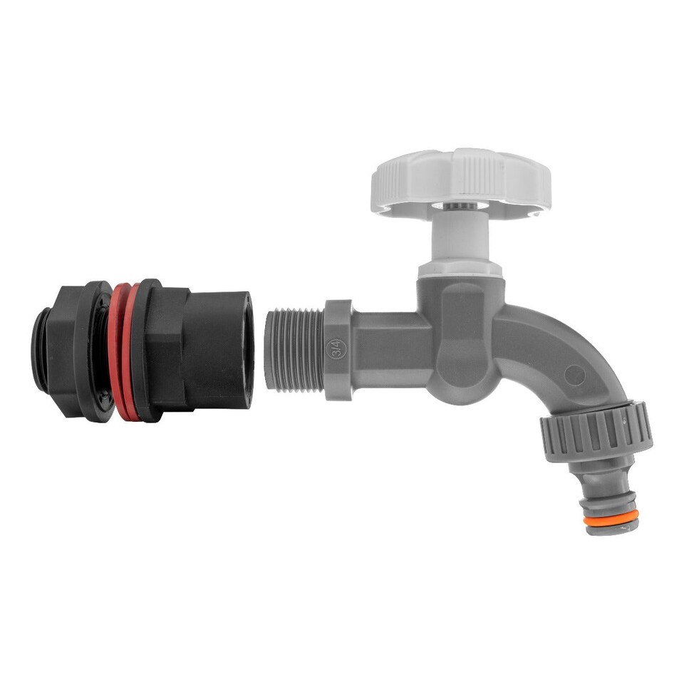 image 1 of 3/4" BSP Water Butt Connector Set with 1/2" Quick-Connect PP Tap and 27mm HSS Drill Bit,