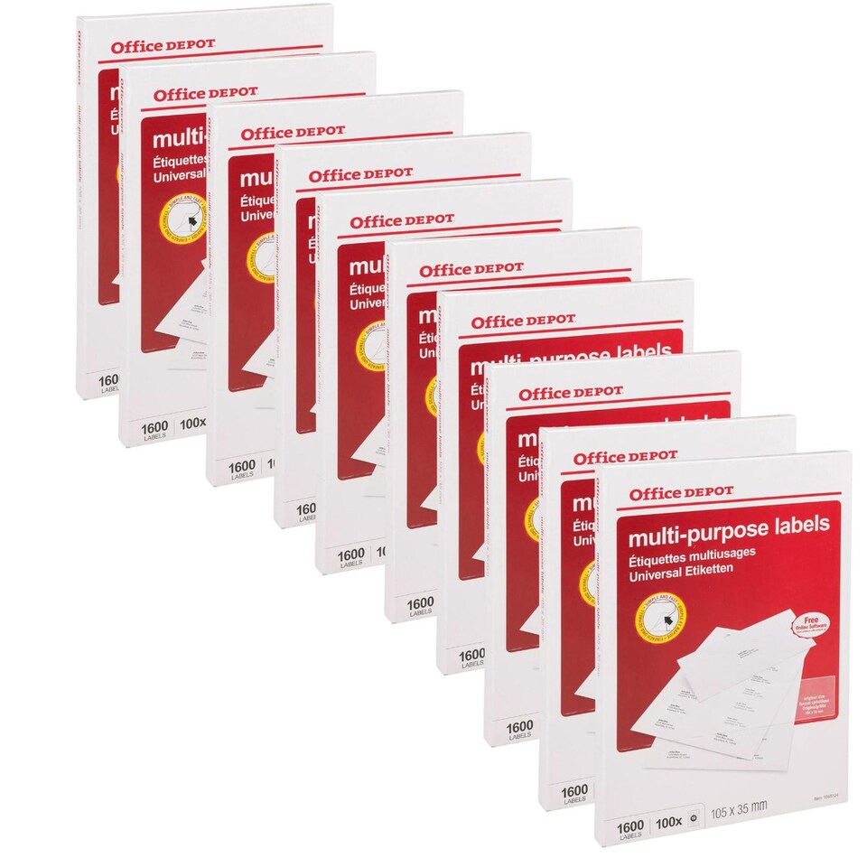 image 1 of Office Depot A4 Multi-Purpose Sticky Sheets 16 Labels | White | 10