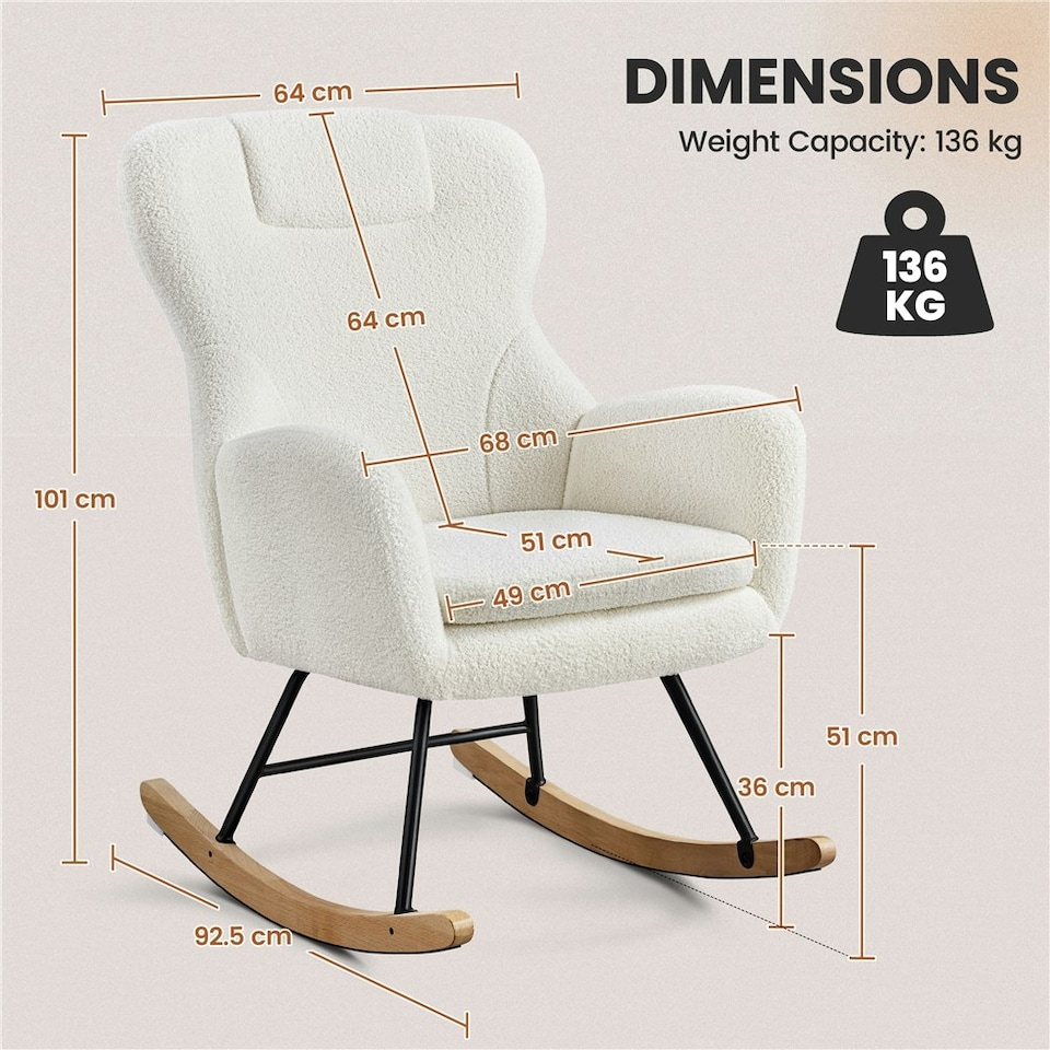 image 1 of Yaheetech High Back Rocking Accent Chair with Beech Wood Legs | White | Ivory