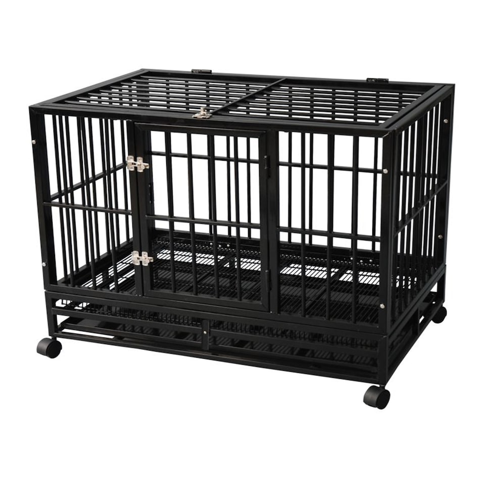 image 1 of Gr8 Home Metal Kennel Cage with Wheels and Crate Tray for Pet Dog Medium Black 92x62x75cm