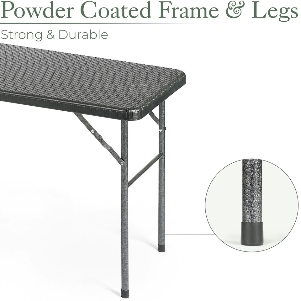 image 1 of Christow Folding Garden Table Rattan Effect Outdoor Camping Dining 4 Seater 4ft