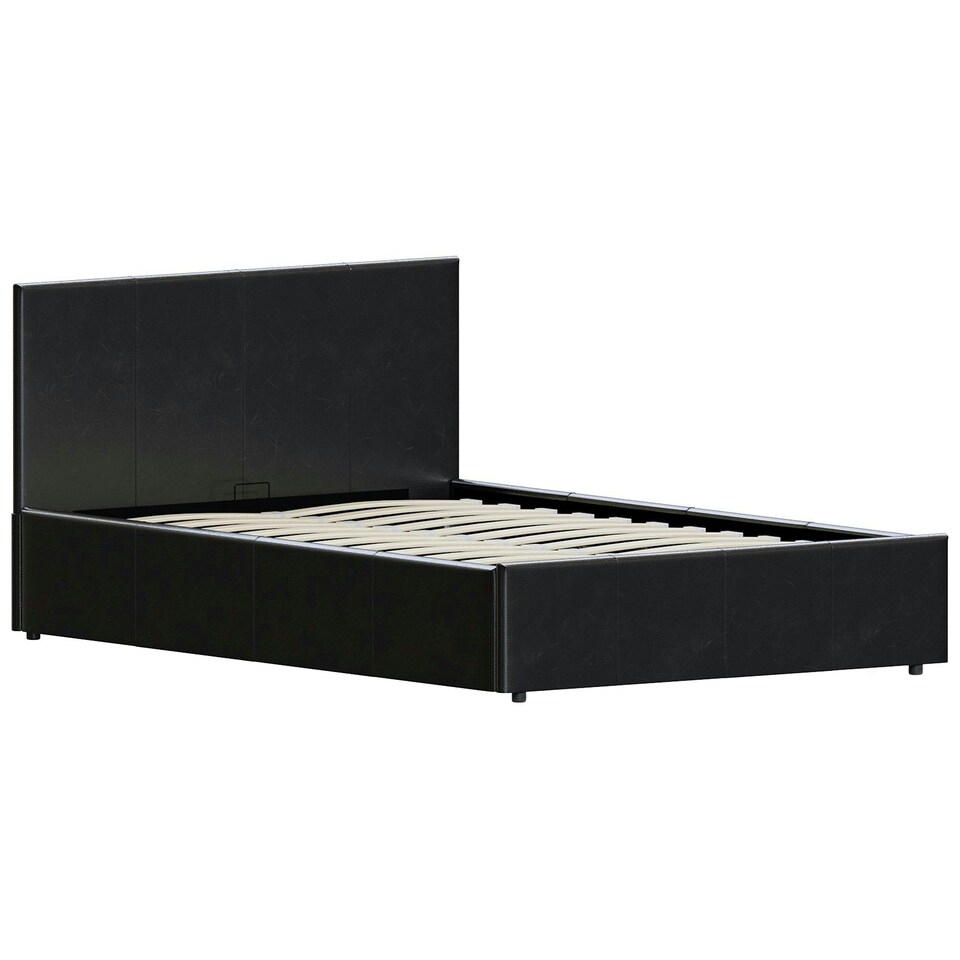 image 1 of Vida Designs Lisbon 4ft Small Double Size Ottoman Bed Storage Faux Leather, Black, 120 x 190cm
