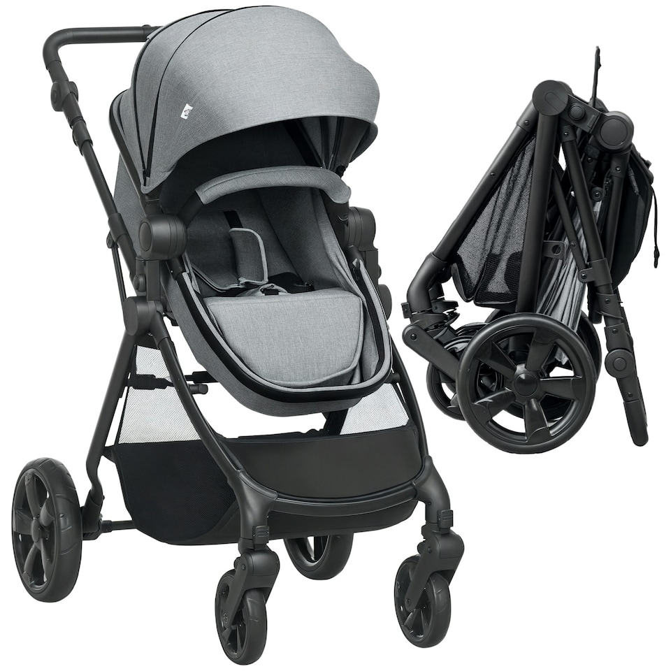 image 1 of HOMCOM 2 in 1 Pushchair Stroller w/ Reversible Seat Single Hand Foldable Grey