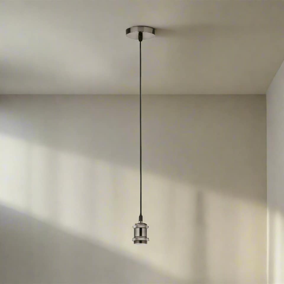 image 1 of CGC CASSIE Satin Silver 1.5m adjustable E27 Ceiling Pendant and Matching ceiling Rose Silver
