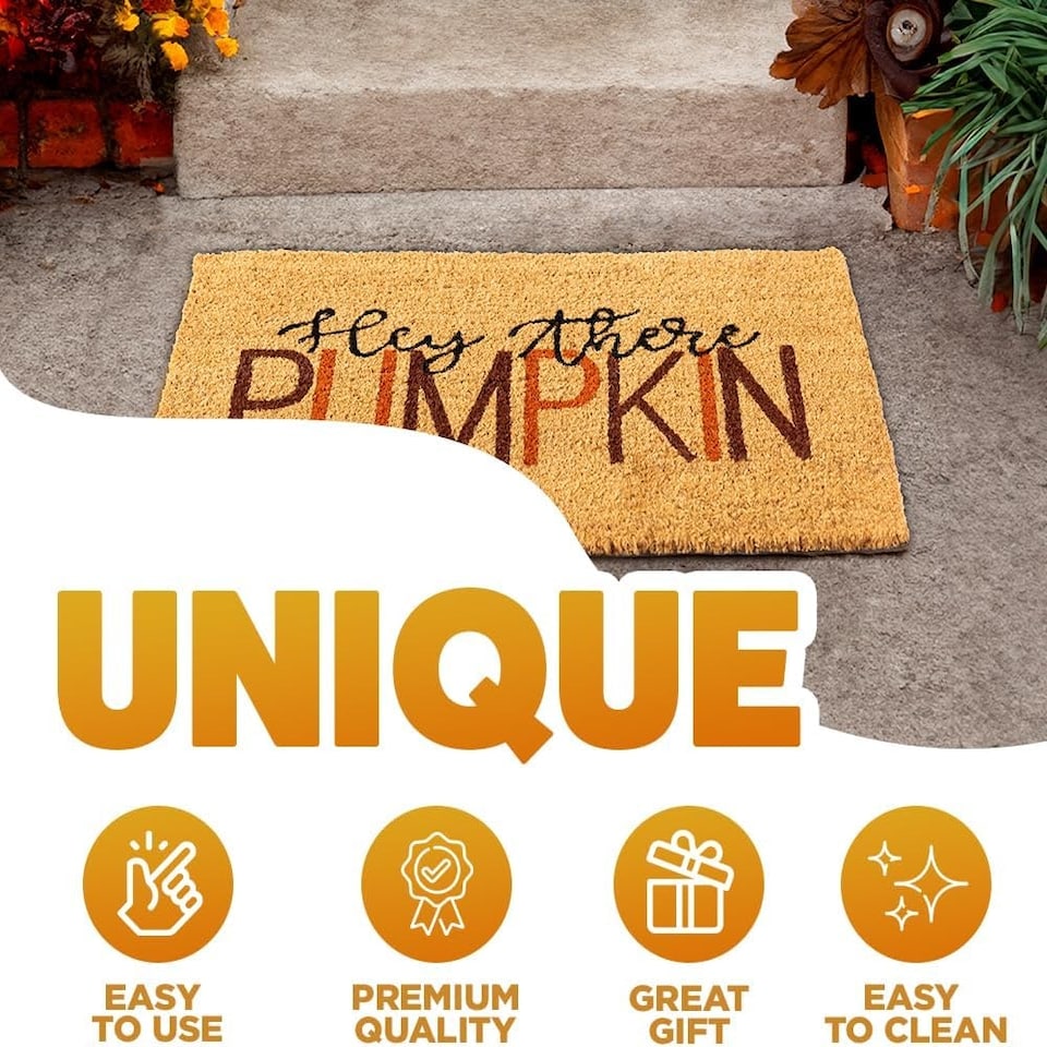 image 1 of Marco Paul Beige Coir 'Hey There Pumpkin' Doormat 60x40cm Autumn Welcome Mat