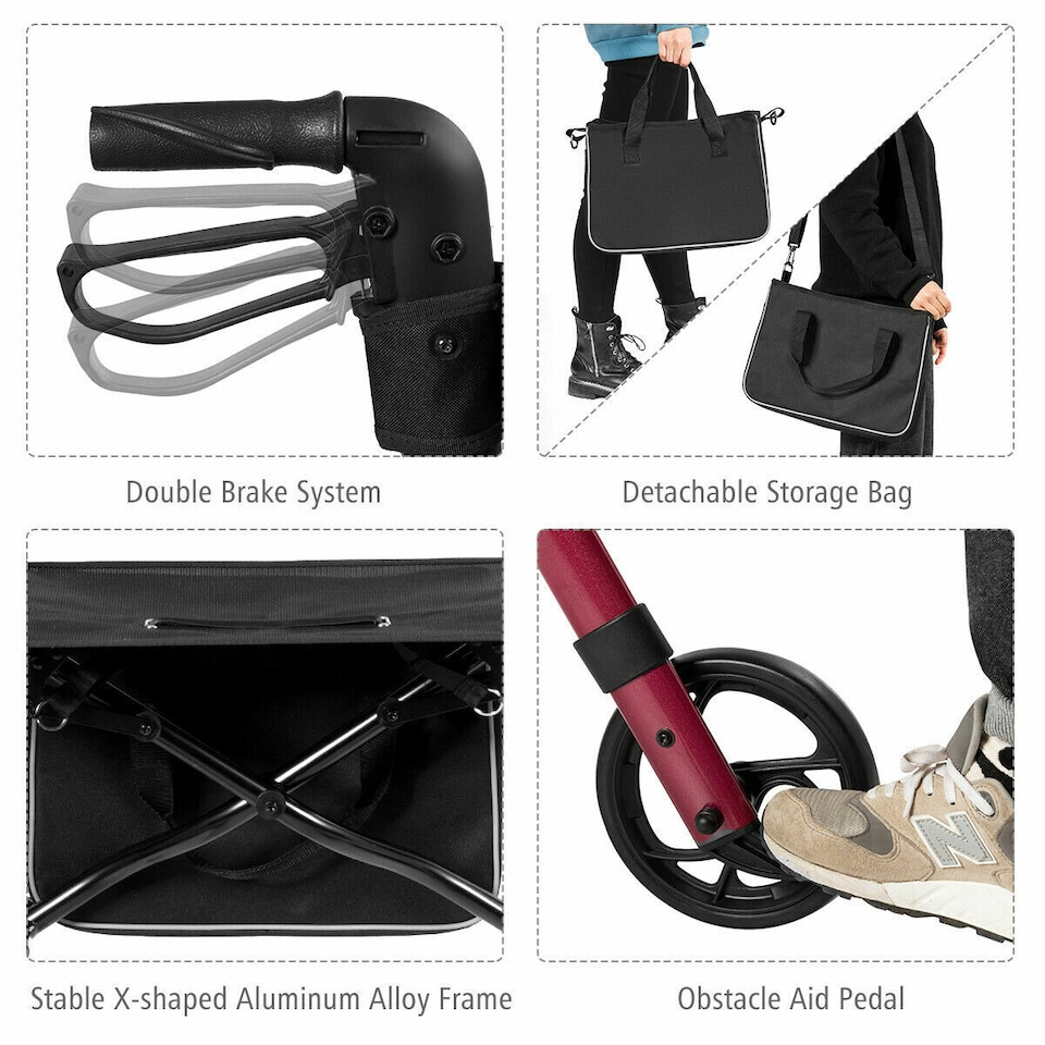 image 1 of COSTWAY Folding Rollator Walker Aluminium Mobility Aid Red