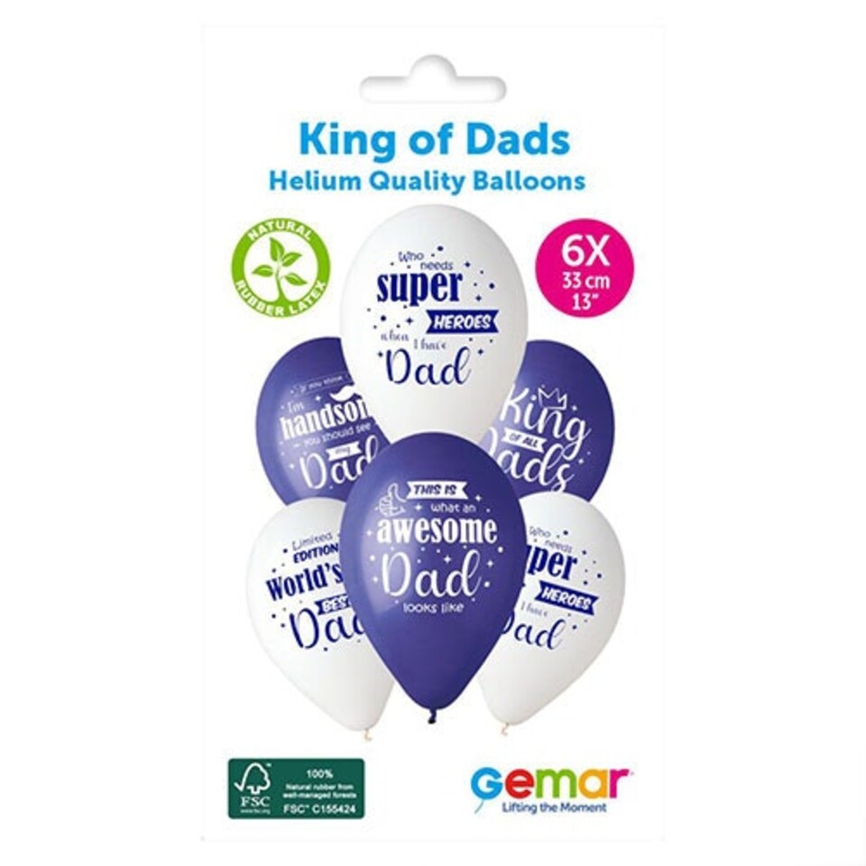 image 1 of King of all Dads Blue & White Latex Balloons 33cm / 13 in - Pack of 6