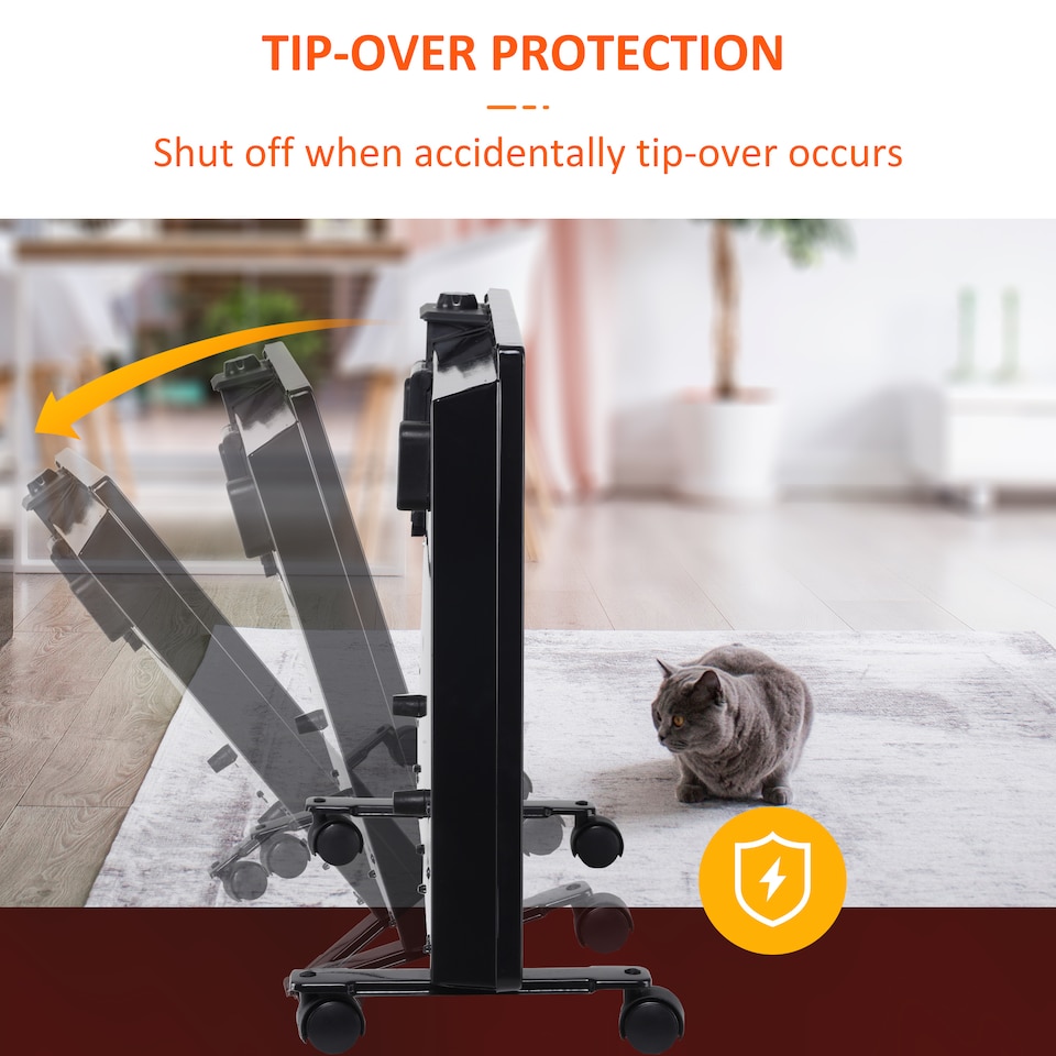 image 1 of HOMCOM POWER Convector Radiator, Energy Saving Freestanding or Wall-mounted Heating with 2 Heat Settings Safety Cut-Off, Black