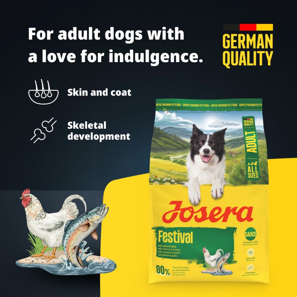 image 1 of Josera Adult Festival complete dog food | For fussy dogs | Feed dry or wet for delicious gravy | Chicken & Salmon | All breed sizes | 3kg