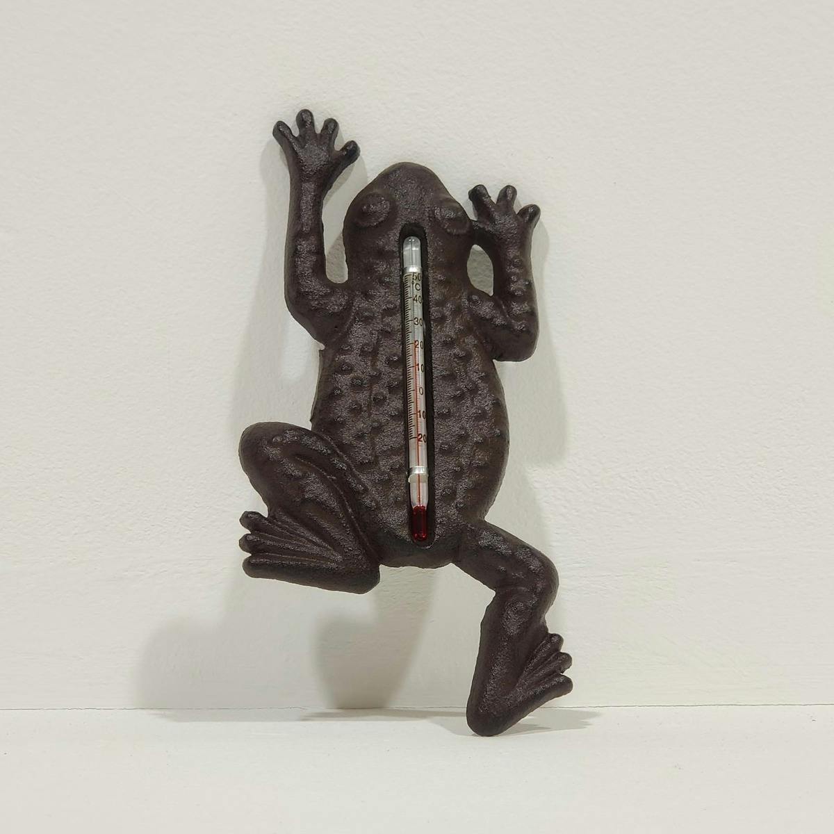 Homescapes Cast Iron Thermometer Frog in Brown