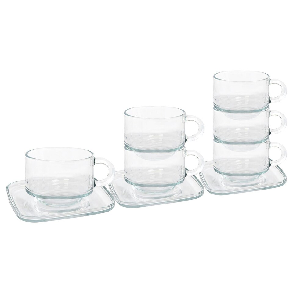image 1 of LAV 12pc Cozy Stacking Glass Coffee Cups & Saucer Set - 270ml Clear