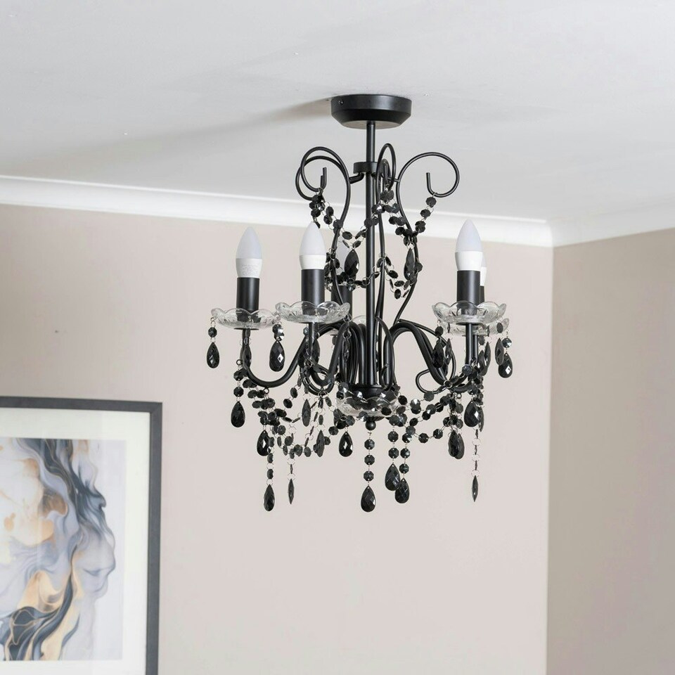 image 1 of ValueLights Viscount 5 Way Black Jewel Chandelier Ceiling Pendant Light with LED Bulbs