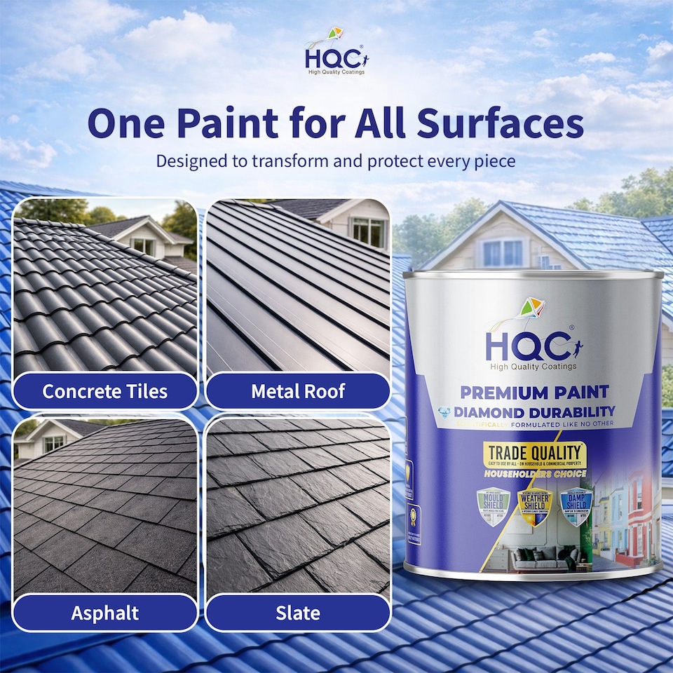 image 1 of HQC Roof Paint - Weatherproof & Durable Roof Protection - White - 10L