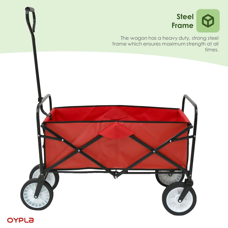 image 1 of Oypla Red Heavy Duty Foldable Garden Festival Trolley Folding Cart Wagon Truck Wheelbarrow