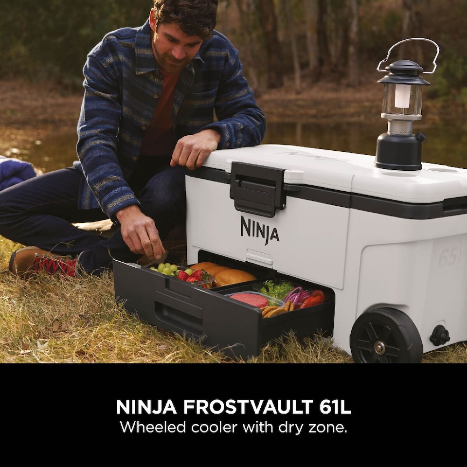 image 1 of Ninja FrostVault 65QT/61L Wheeled Cooler with Dry Zone, Cloud White FB265EUUKWH
