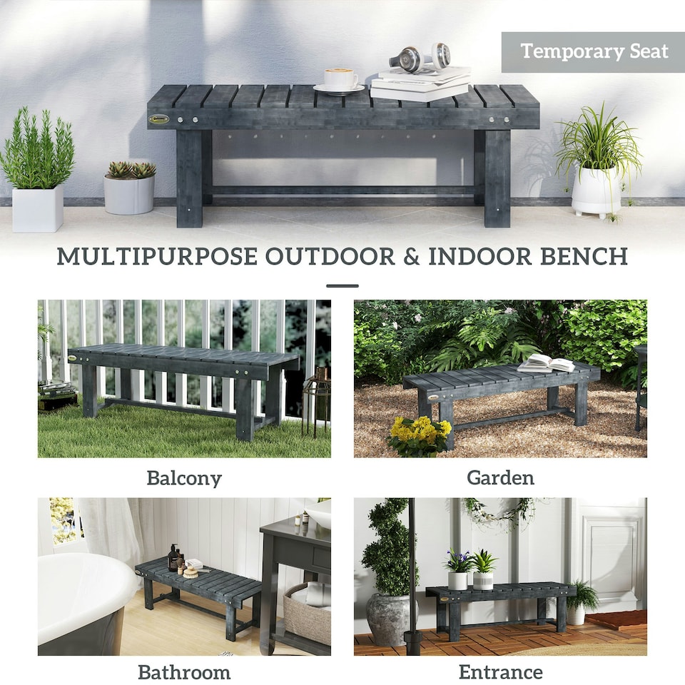 image 1 of Outsunny 1.1M Outdoor Garden Bench Patio Loveseat Fir Wood 2 Person Grey