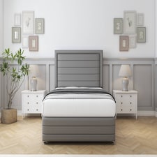 Sloomy Ashford Pewter Dumfries Divan Bed With Mattress 2 Drawers Left Side With 54" Floor Standing Headboard & 12" Matching Footboard 5' King | Grey | Pewter | King | 1