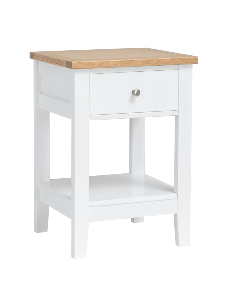 image 1 of Leines 1 Drawer Bedside Table in White & Oak | White | Length 45cm x Depth 37cm x Height 63.5cm