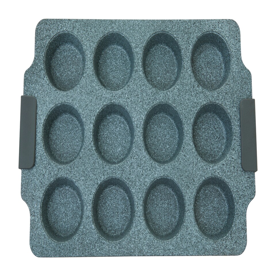 image 1 of Interiors by Premier Grey 12 Muffin Tray | Marble Finish Muffin Oven Tray, Non-Stick Baking Tray for Perfet Muffins