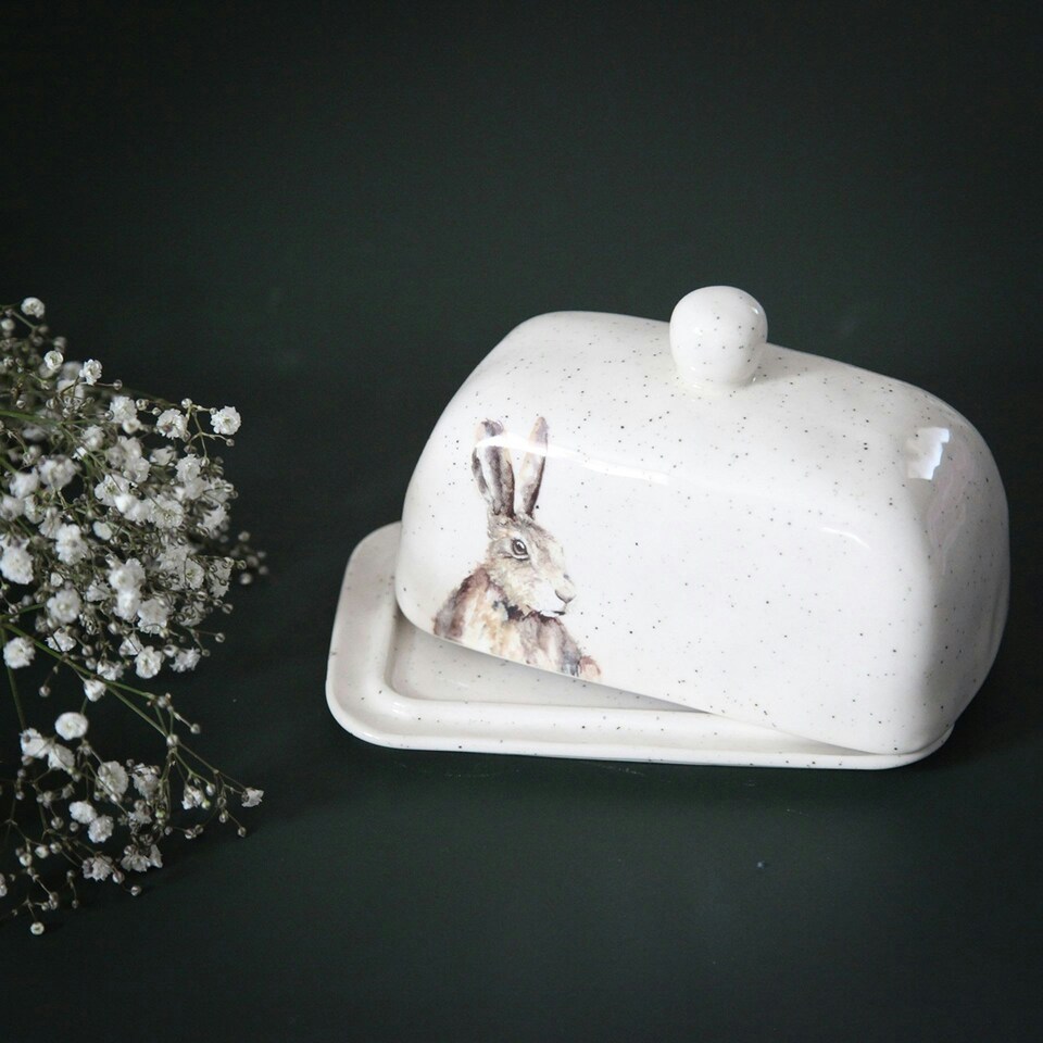 image 1 of Meg Hawkins Butter Dish Hare White