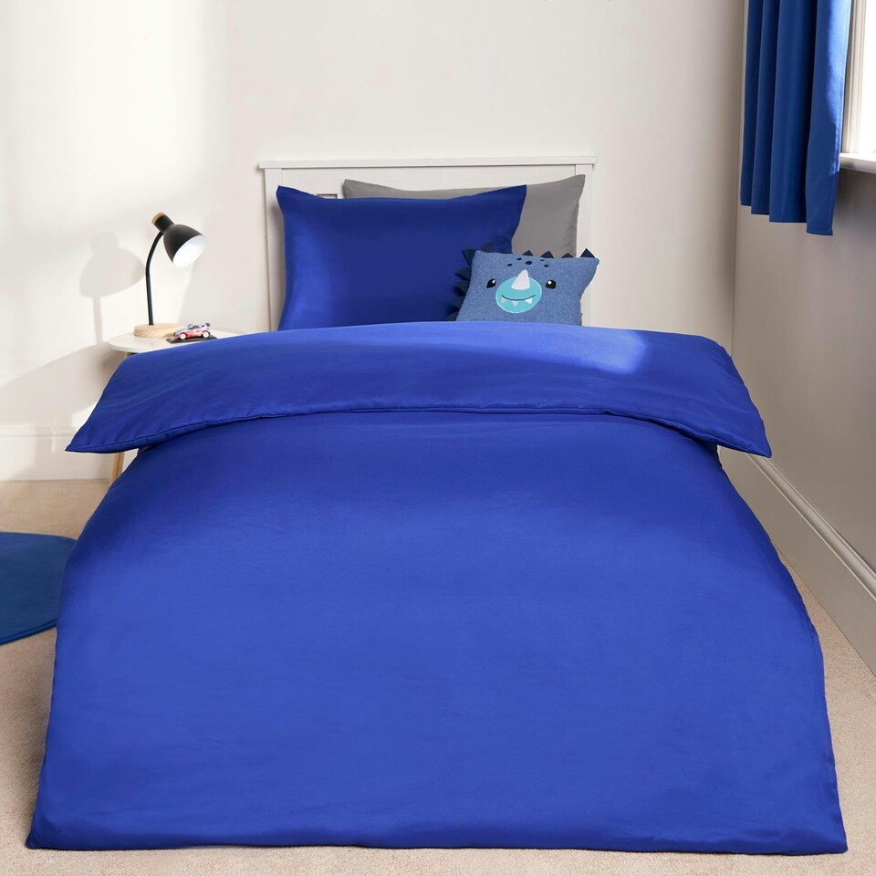 image 1 of OHS Soft Microfibre Plain Duvet Cover and Pillowcase Set, Double - Bright Blue