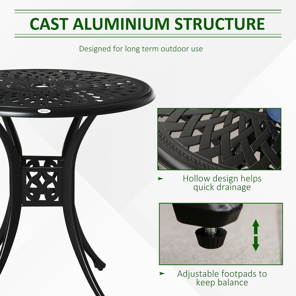 image 1 of Outsunny 78cm Round Garden Dining Table with Parasol Hole Cast