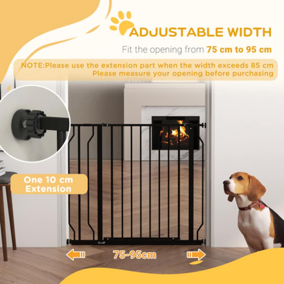 image 1 of PawHut Wide Pressure Fit Dog Gate with Door 75 to 95 cm Black