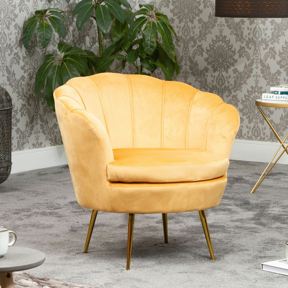 image 1 of Benicia Velvet Fabric Petal Chair - Yellow
