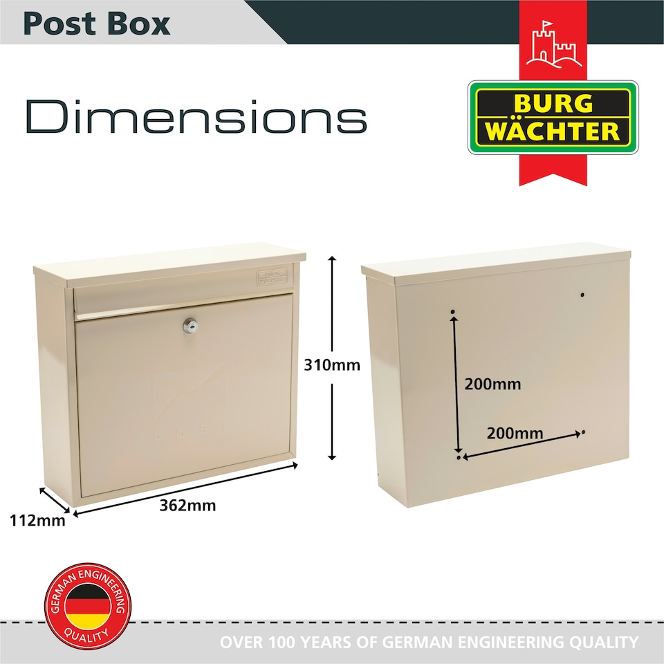 image 1 of Burg-Wachter Elegance Wall Mounted Galvanised Stell Lockable Weatherproof Ppost Box - 36x31x11cm Cream | Antique Cream