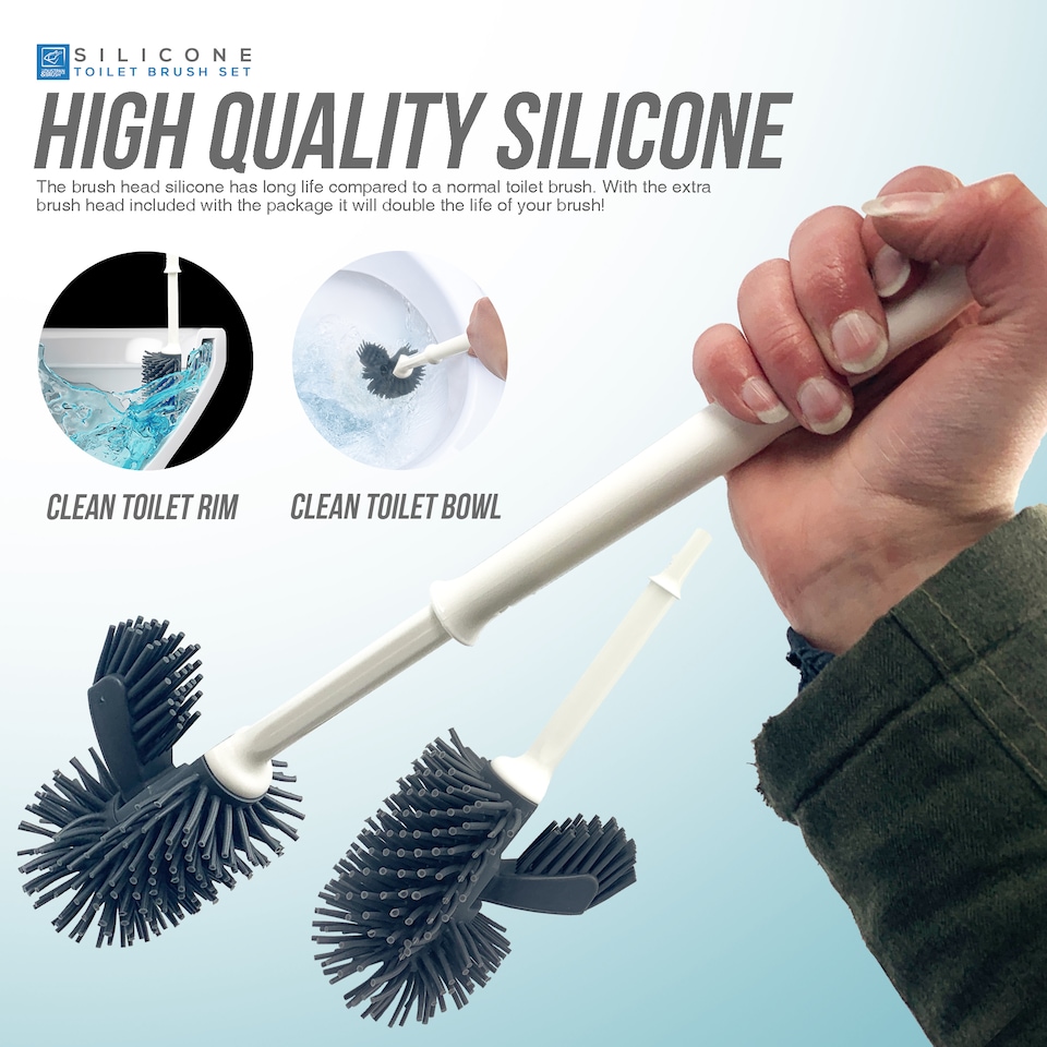 image 1 of Silicone Toilet Brush Set with Spare Head and Rim Cleaner