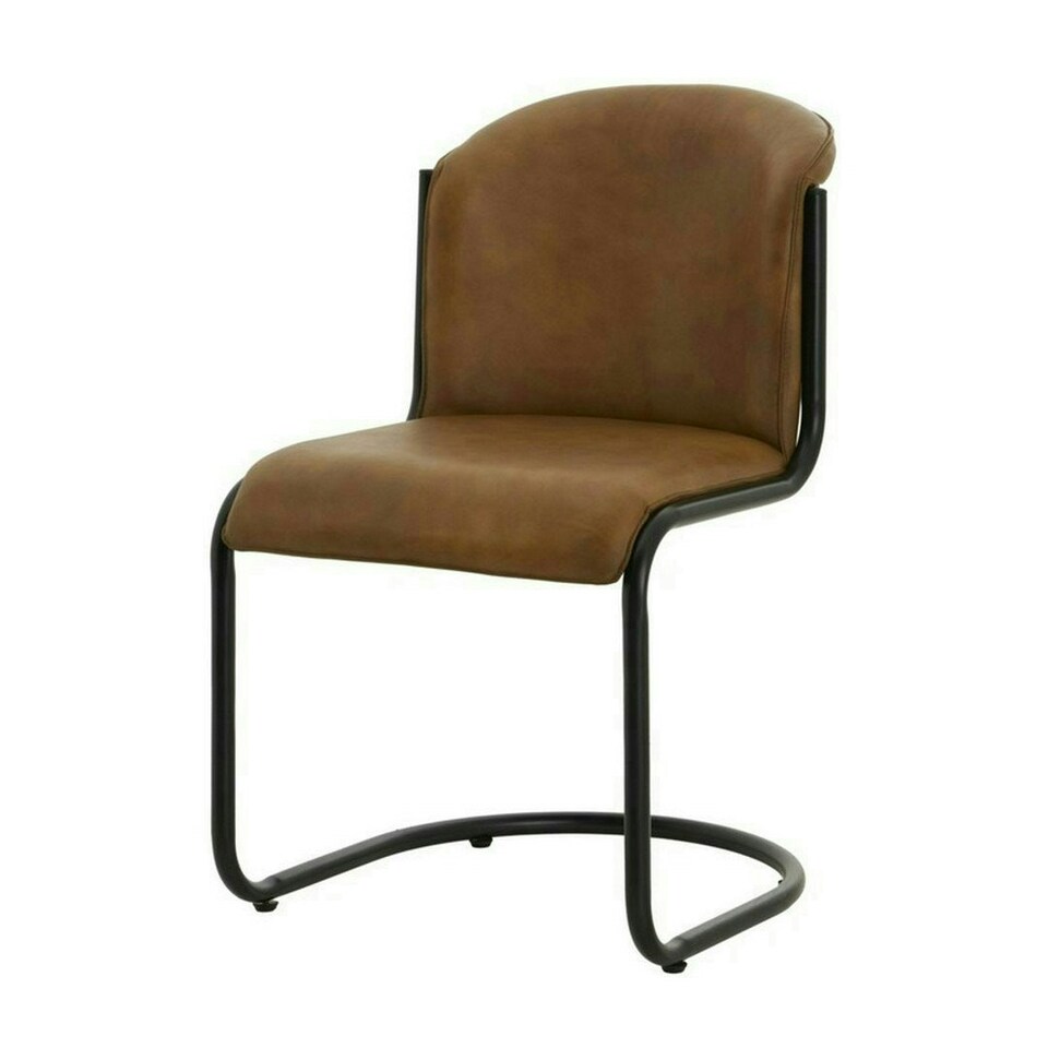 image 1 of Billy Leather Curved Dining Chair - Metal - L61 x W51 x H85 cm - Brown Brown